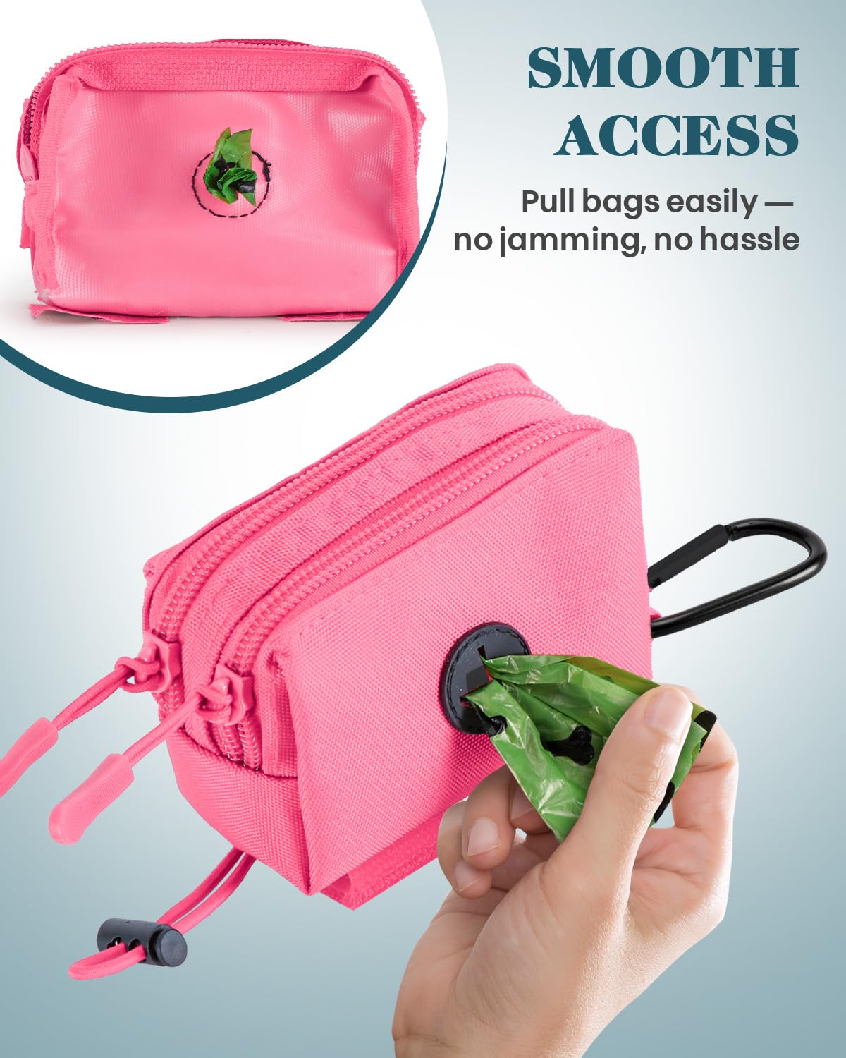 Dog Poop Bag Holder for Leashes, Pink Doggie Waste Bag Dispenser and Treat Holder, with Carabiner Hook and Poop Bag Clip, Used W